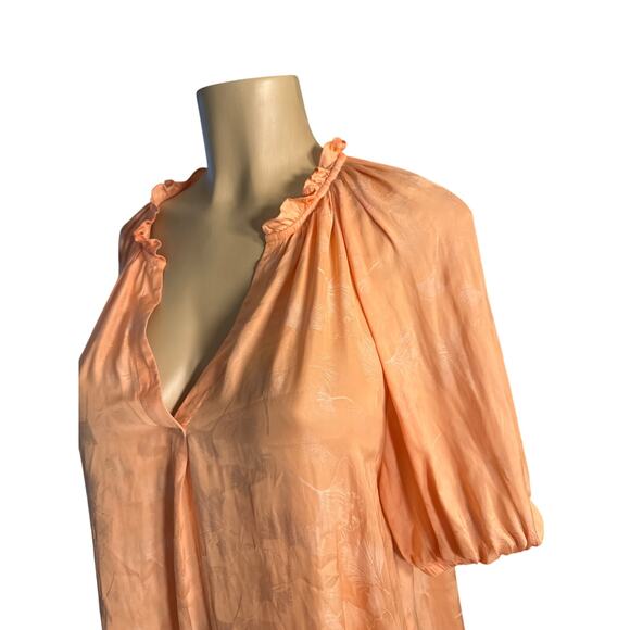 Women XL Current Air Pink Orange Printed Blouse Shirt Top Orange Pink Satin - Picture 3 of 7